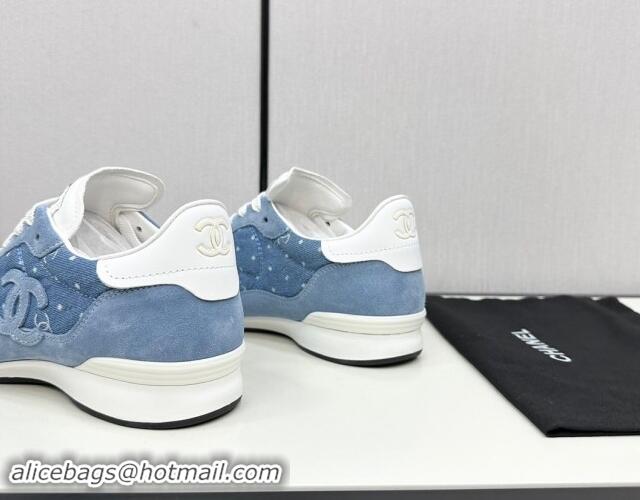 Shop Duplicate Chanel Dotted Denim & Suede Sneakers Blue 1017083