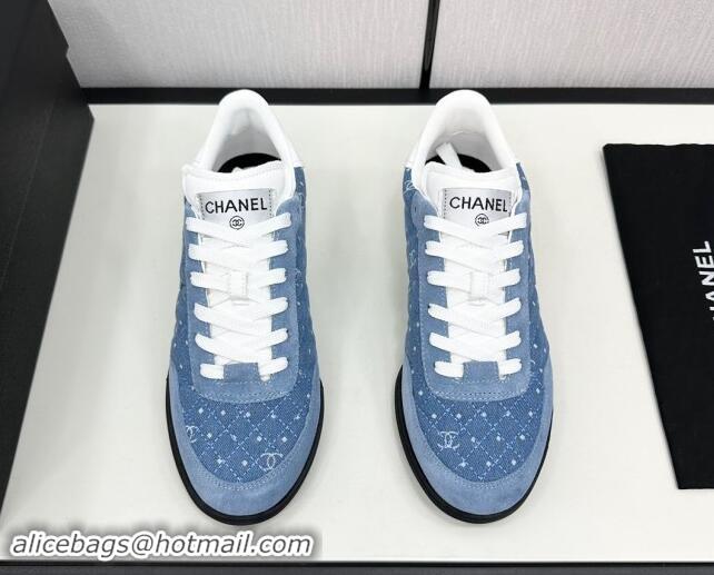 Shop Duplicate Chanel Dotted Denim & Suede Sneakers Blue 1017083