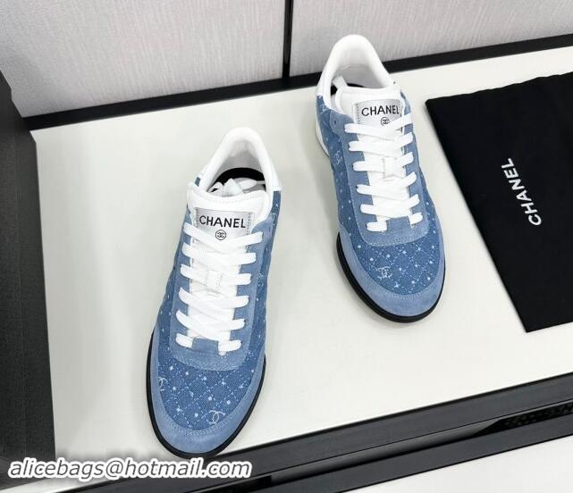 Shop Duplicate Chanel Dotted Denim & Suede Sneakers Blue 1017083