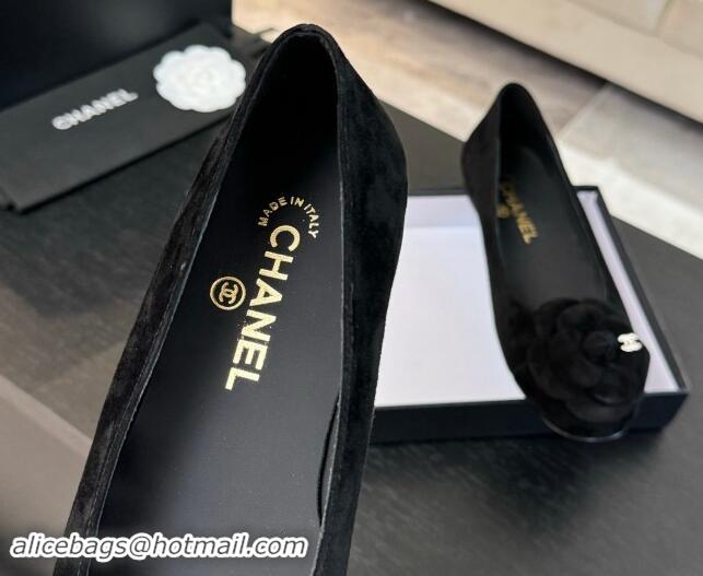 Pretty Style Chanel Suede Ballet Flats with Camellia Bloom Charm Black 1017089