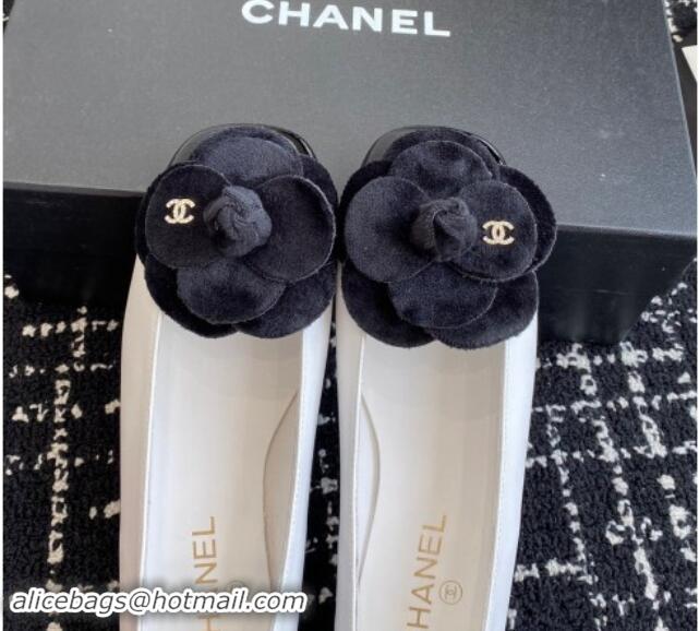 Unique Discount Chanel Calfskin & Patent Leather Ballet Flats with Camellia Bloom White 1017095