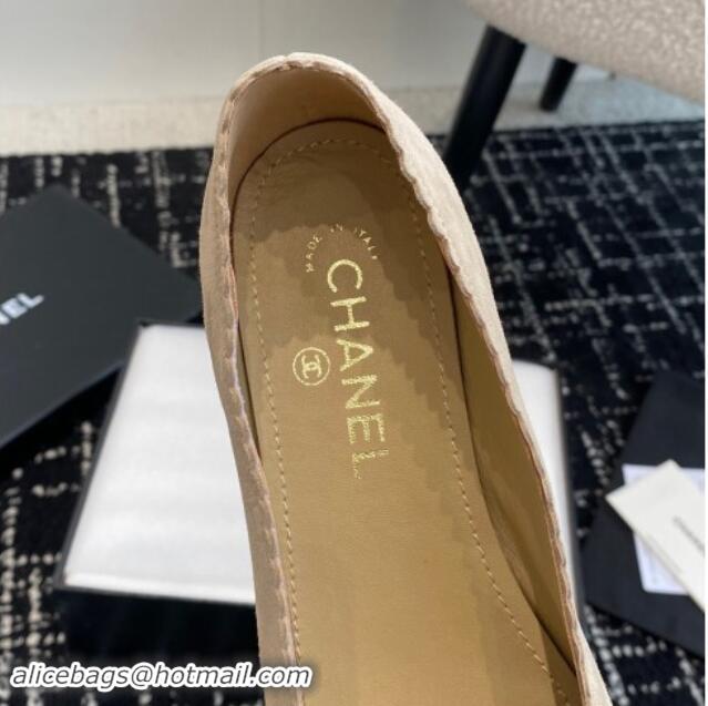 Low Price Chanel Suede & Calfskin Pointed Ballet Flats with Camellia Bloom Beige 1017097