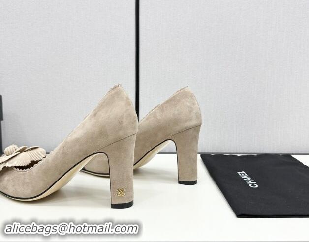 Most Popular Chanel Suede & Calfskin Pointed Pumps with Camellia Bloom Beige 1017101