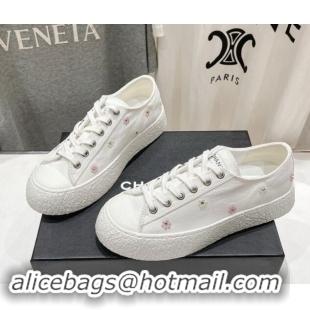 Feminine Chanel Canvas Platform Sneakers with Strass Bloom White 1017111