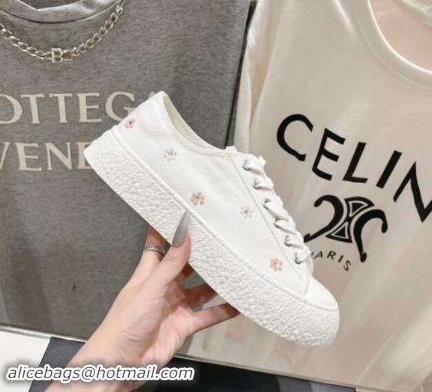 Feminine Chanel Canvas Platform Sneakers with Strass Bloom White 1017111