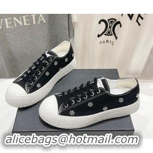 Classic Hot Chanel Canvas Platform Sneakers with Strass Bloom Black 1017112