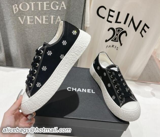 Classic Hot Chanel Canvas Platform Sneakers with Strass Bloom Black 1017112