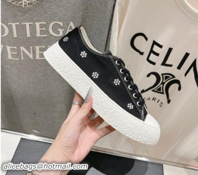 Classic Hot Chanel Canvas Platform Sneakers with Strass Bloom Black 1017112