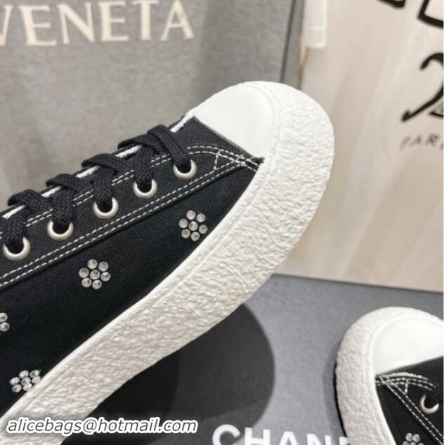 Classic Hot Chanel Canvas Platform Sneakers with Strass Bloom Black 1017112