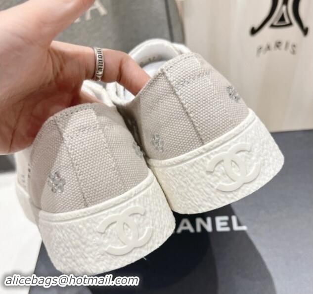 Big Discount Chanel Canvas Platform Sneakers with Strass Bloom Grey 1017113