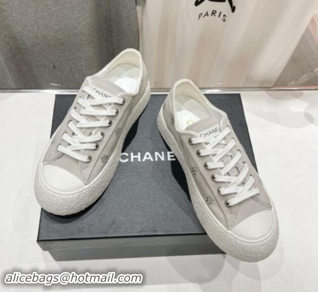 Big Discount Chanel Canvas Platform Sneakers with Strass Bloom Grey 1017113