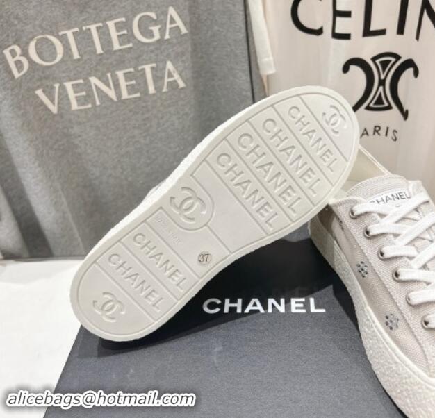 Big Discount Chanel Canvas Platform Sneakers with Strass Bloom Grey 1017113