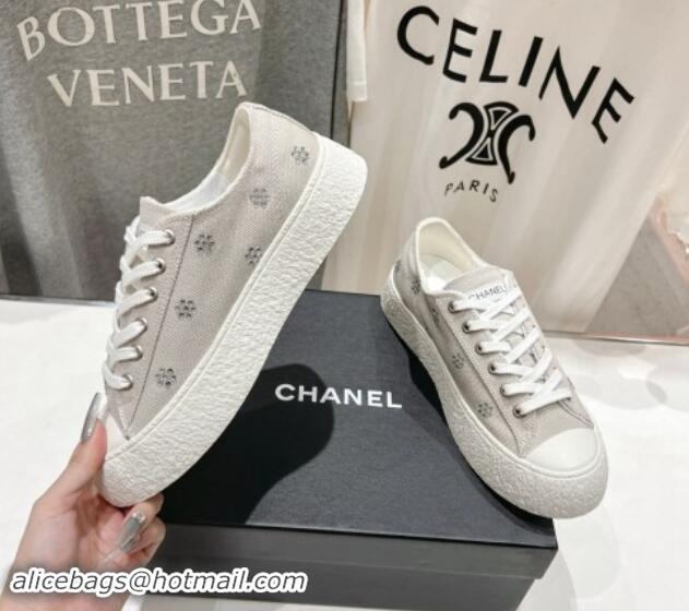 Big Discount Chanel Canvas Platform Sneakers with Strass Bloom Grey 1017113