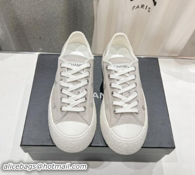 Big Discount Chanel Canvas Platform Sneakers with Strass Bloom Grey 1017113