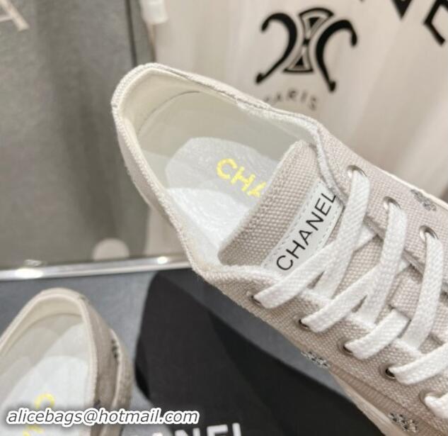 Big Discount Chanel Canvas Platform Sneakers with Strass Bloom Grey 1017113