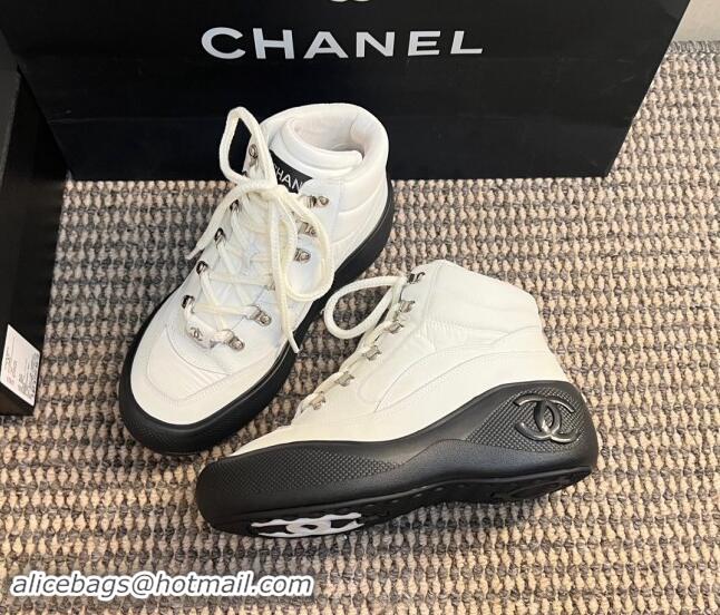 Buy Luxury Chanel Coco Neige Fabric and Calfskin Snow Sneakers 5cm G45337 White/Black 1017114