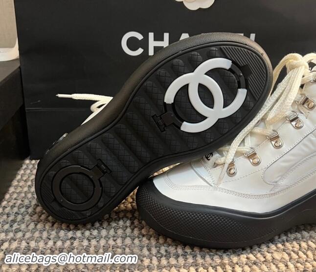 Buy Luxury Chanel Coco Neige Fabric and Calfskin Snow Sneakers 5cm G45337 White/Black 1017114