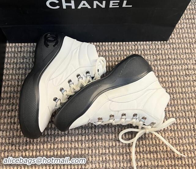 Buy Luxury Chanel Coco Neige Fabric and Calfskin Snow Sneakers 5cm G45337 White/Black 1017114