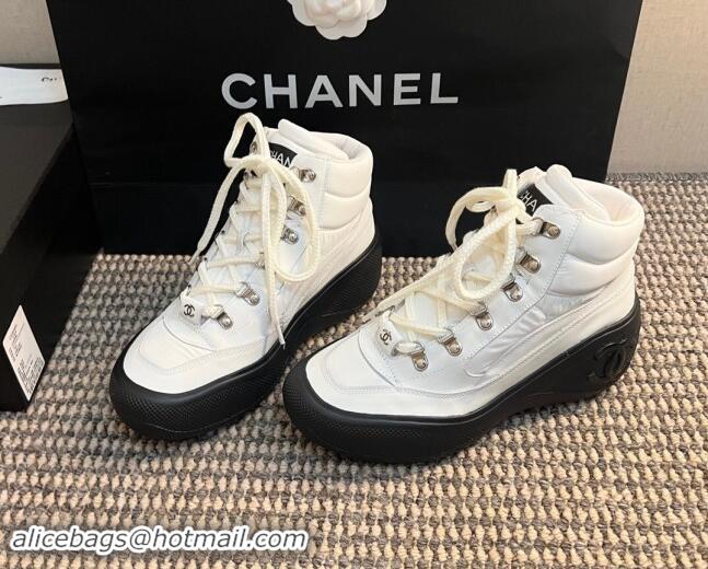 Buy Luxury Chanel Coco Neige Fabric and Calfskin Snow Sneakers 5cm G45337 White/Black 1017114