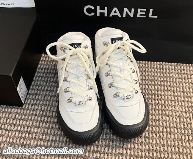 Buy Luxury Chanel Coco Neige Fabric and Calfskin Snow Sneakers 5cm G45337 White/Black 1017114