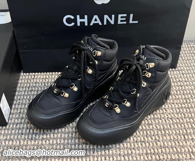 Lowest Price Chanel Coco Neige Fabric and Calfskin Snow Sneakers 5cm G45337 Black 1017115