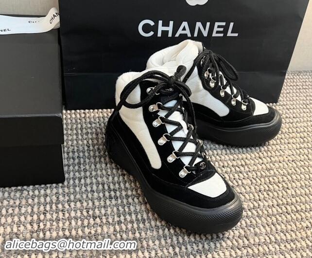 Buy Discount Chanel Coco Neige Wool and Suede Snow Sneakers 5cm G45337 White/Black 1017116