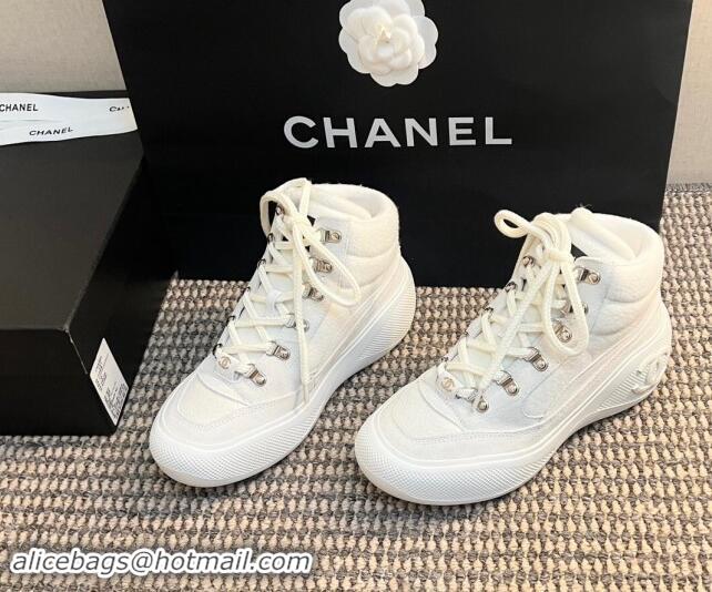 Classic Chanel Coco Neige Wool and Suede Snow Sneakers 5cm G45337 White 1017117