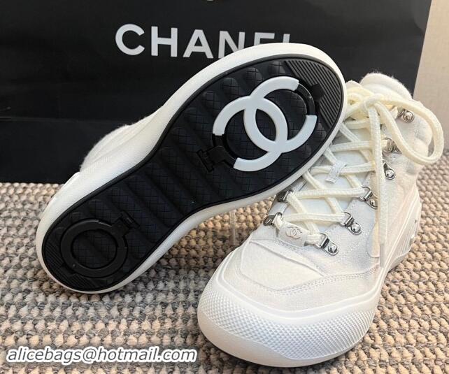 Classic Chanel Coco Neige Wool and Suede Snow Sneakers 5cm G45337 White 1017117