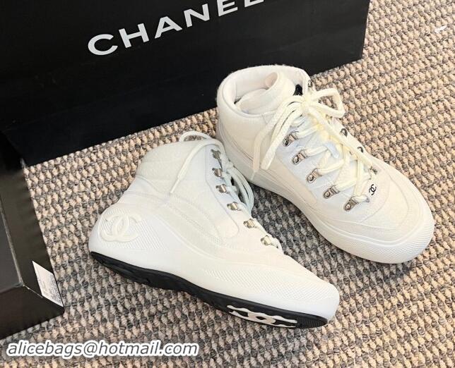 Classic Chanel Coco Neige Wool and Suede Snow Sneakers 5cm G45337 White 1017117