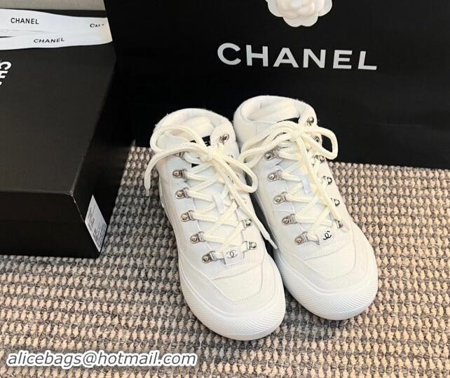 Classic Chanel Coco Neige Wool and Suede Snow Sneakers 5cm G45337 White 1017117