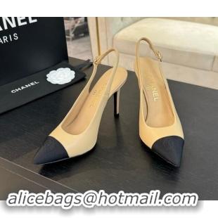 Discount Chanel Calfskin & Grosgrain Pointed Slingback Pumps Beige 1017118