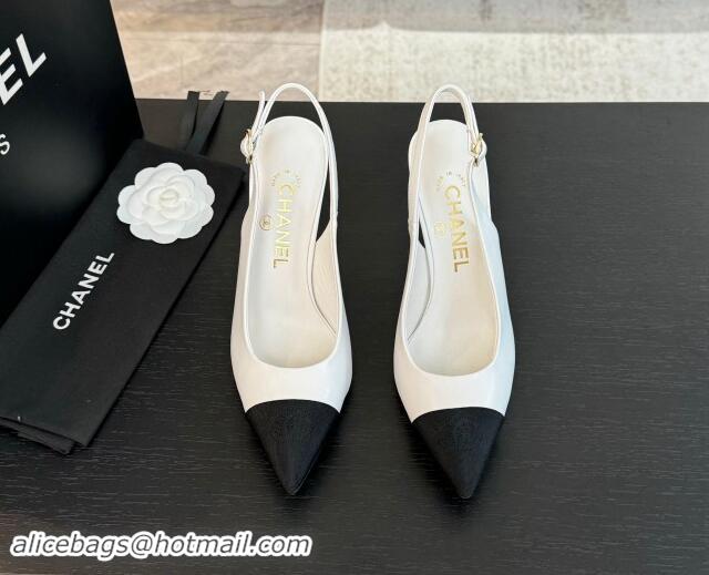 Best Price Chanel Calfskin & Grosgrain Pointed Slingback Pumps White 1017119