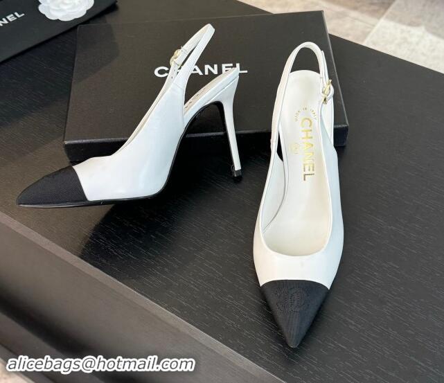 Best Price Chanel Calfskin & Grosgrain Pointed Slingback Pumps White 1017119