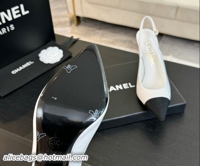 Best Price Chanel Calfskin & Grosgrain Pointed Slingback Pumps White 1017119