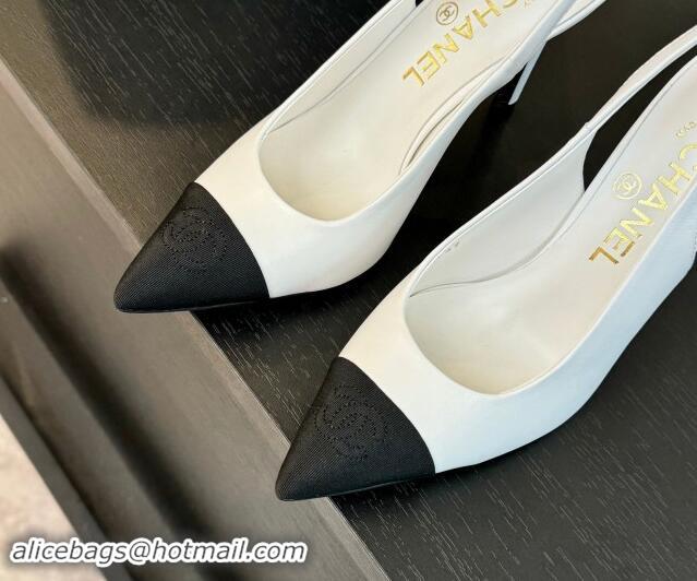 Best Price Chanel Calfskin & Grosgrain Pointed Slingback Pumps White 1017119