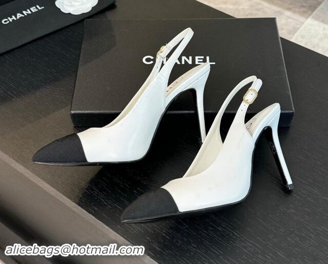 Best Price Chanel Calfskin & Grosgrain Pointed Slingback Pumps White 1017119