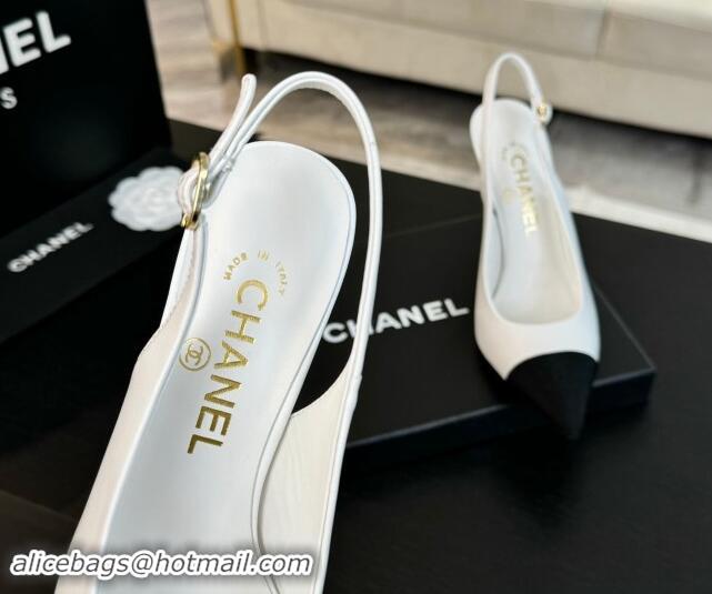 Best Price Chanel Calfskin & Grosgrain Pointed Slingback Pumps White 1017119