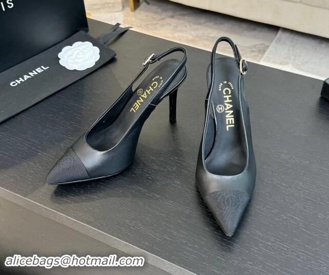 Shop Cheap Chanel Calfskin & Grosgrain Pointed Slingback Pumps Black 1017120