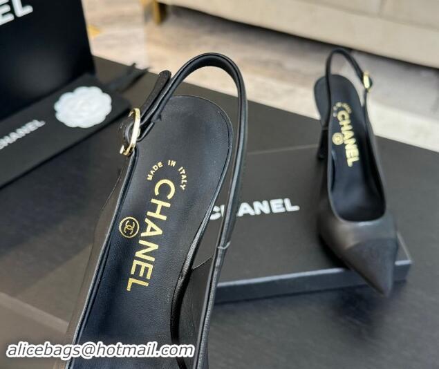 Shop Cheap Chanel Calfskin & Grosgrain Pointed Slingback Pumps Black 1017120