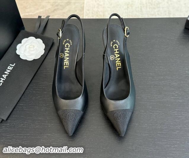 Shop Cheap Chanel Calfskin & Grosgrain Pointed Slingback Pumps Black 1017120