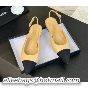 Good Looking Chanel Calfskin & Grosgrain Pointed Slingback Flats Beige 1017122