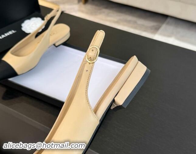 Good Looking Chanel Calfskin & Grosgrain Pointed Slingback Flats Beige 1017122