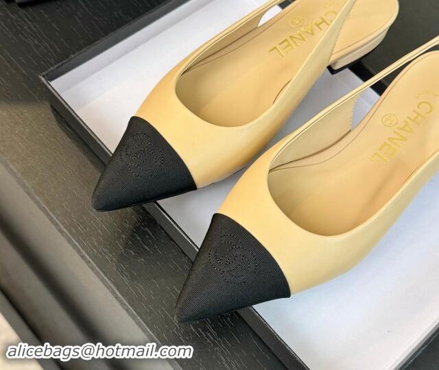 Good Looking Chanel Calfskin & Grosgrain Pointed Slingback Flats Beige 1017122