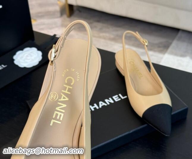 Good Looking Chanel Calfskin & Grosgrain Pointed Slingback Flats Beige 1017122