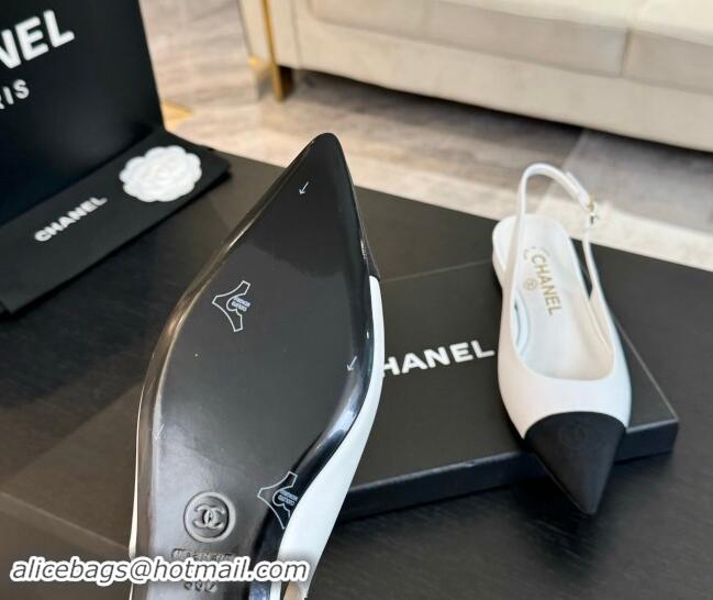 Top Grade Chanel Calfskin & Grosgrain Pointed Slingback Flats White 1017123