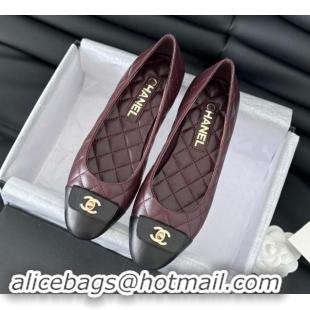 Good Looking Chanel Ballet Flats in Calfskin & Lambskin G45879 Black/Burgundy