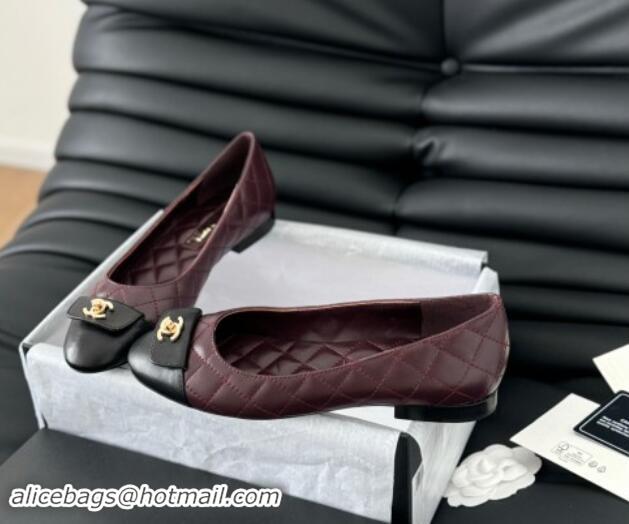 Good Looking Chanel Ballet Flats in Calfskin & Lambskin G45879 Black/Burgundy