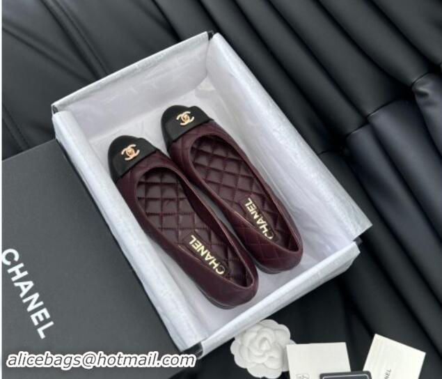 Good Looking Chanel Ballet Flats in Calfskin & Lambskin G45879 Black/Burgundy