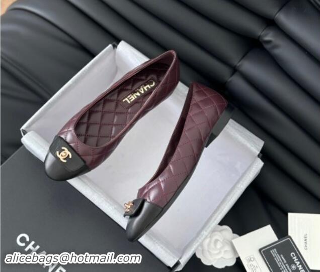 Good Looking Chanel Ballet Flats in Calfskin & Lambskin G45879 Black/Burgundy