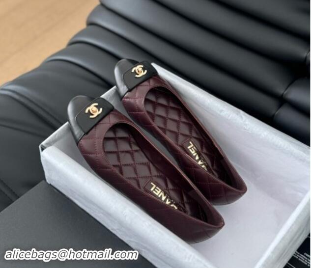 Good Looking Chanel Ballet Flats in Calfskin & Lambskin G45879 Black/Burgundy